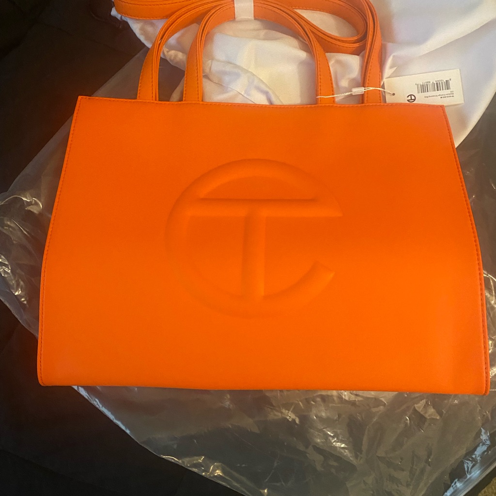 Telfar Orange Tote Bag With Embossed Logo
